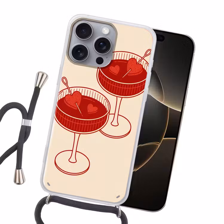Cocktail - Hartjes - Liefde - Illustratie - Rood Hoesje iPhone 16 Pro Max met koord klein -sfeer1