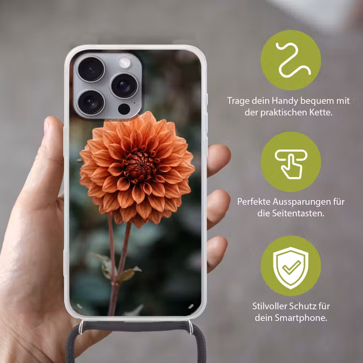 Dahlia - Bloem - Natuur - Sfeervol Hoesje iPhone 16 Pro Max met koord klein -sfeer2_DE