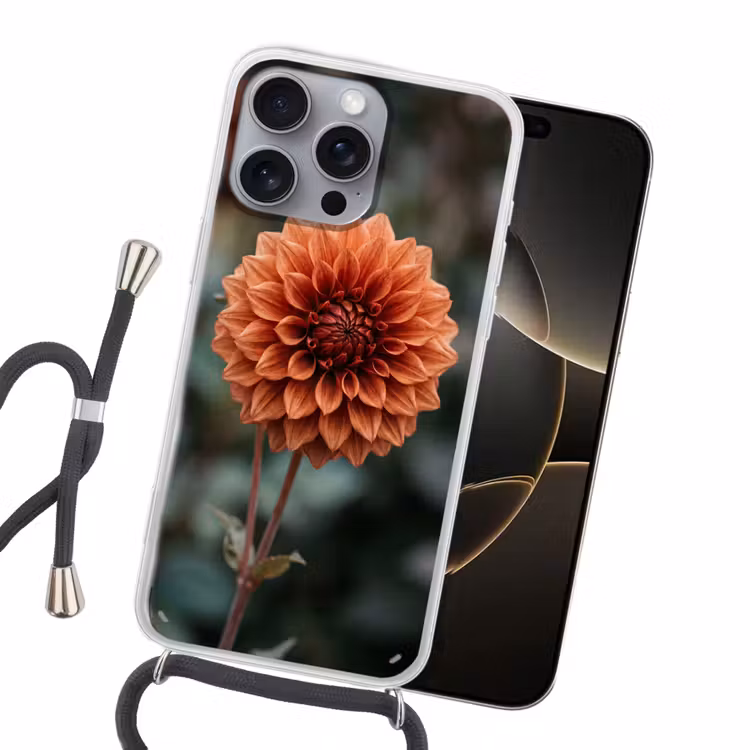 Dahlia - Bloem - Natuur - Sfeervol Hoesje iPhone 16 Pro Max met koord klein -sfeer1
