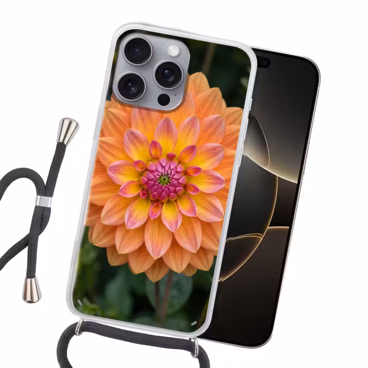 Dahlia - Bloem - Oranje Hoesje iPhone 16 Pro Max met koord klein -sfeer1