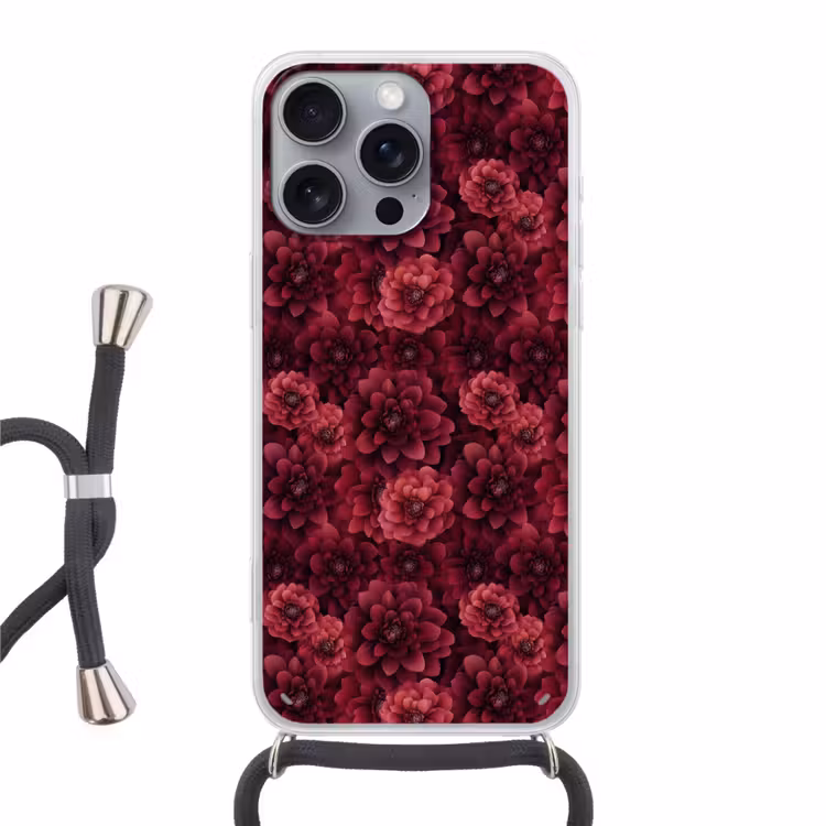 Dahlias - Bloemen - Rood Hoesje iPhone 16 Pro Max met koord klein 804 -3d