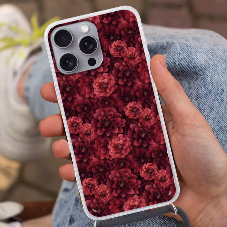 Dahlias - Bloemen - Rood Hoesje iPhone 16 Pro Max met koord klein 804 -sfeer3