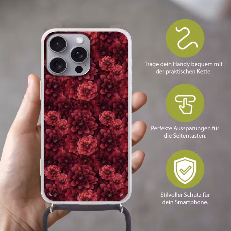 Dahlias - Bloemen - Rood Hoesje iPhone 16 Pro Max met koord klein 804 -sfeer2_DE