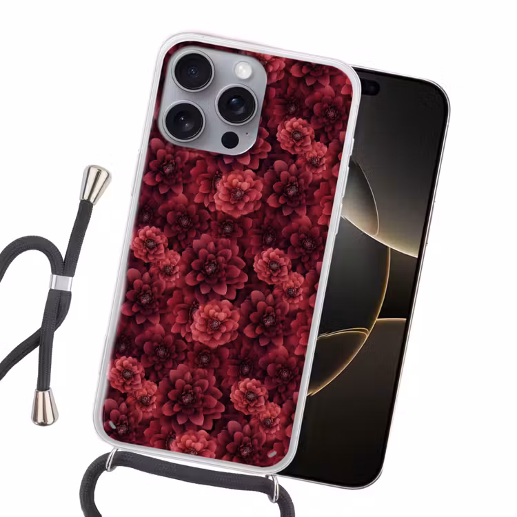 Dahlias - Bloemen - Rood Hoesje iPhone 16 Pro Max met koord klein 804 -sfeer1