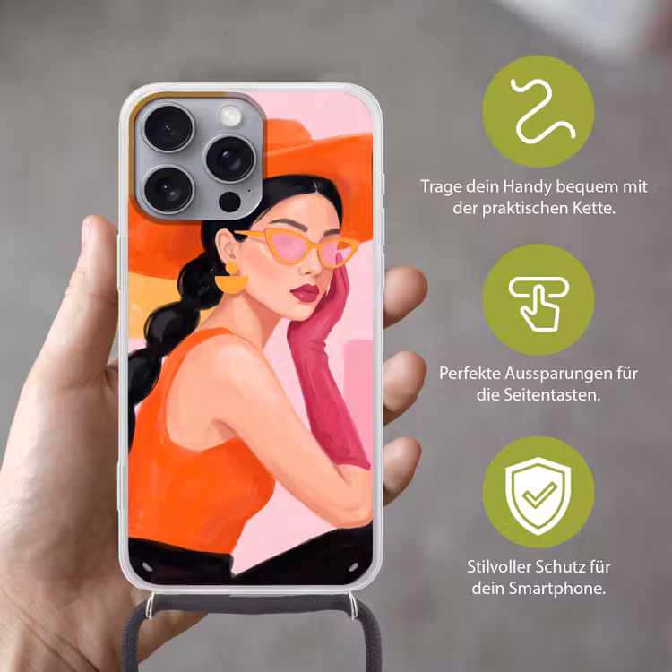 Vrouw - Hoed - Mode - Modern - Oranje Hoesje iPhone 16 Pro Max met koord klein -sfeer2_DE