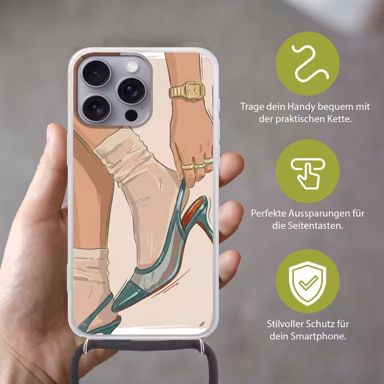 Vrouw - Schoen - Mode - Lifestyle - Groen Hoesje iPhone 16 Pro Max met koord klein -sfeer2_DE