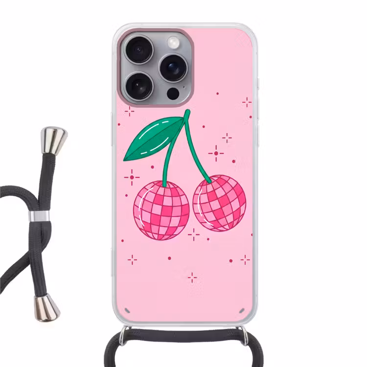 Decoratie - Disco-bal - Feest - Roze Hoesje iPhone 16 Pro Max met koord klein -3d