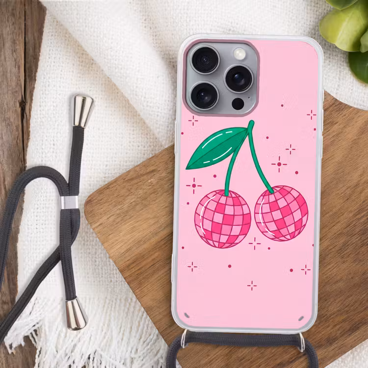 Decoratie - Disco-bal - Feest - Roze Hoesje iPhone 16 Pro Max met koord klein -sfeer4