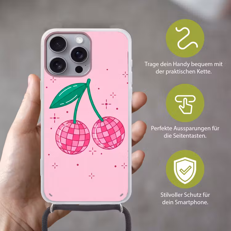 Decoratie - Disco-bal - Feest - Roze Hoesje iPhone 16 Pro Max met koord klein -sfeer2_DE