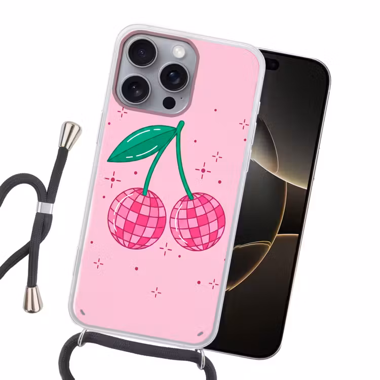Decoratie - Disco-bal - Feest - Roze Hoesje iPhone 16 Pro Max met koord klein -sfeer1