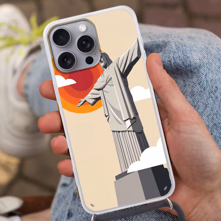 Monument - Stad - Zonsondergang - Minimalistisch - Oranje Hoesje iPhone 16 Pro Max met koord klein -sfeer3