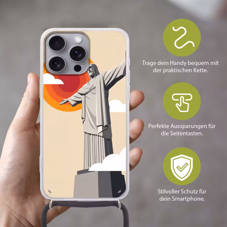 Monument - Stad - Zonsondergang - Minimalistisch - Oranje Hoesje iPhone 16 Pro Max met koord klein -sfeer2_DE