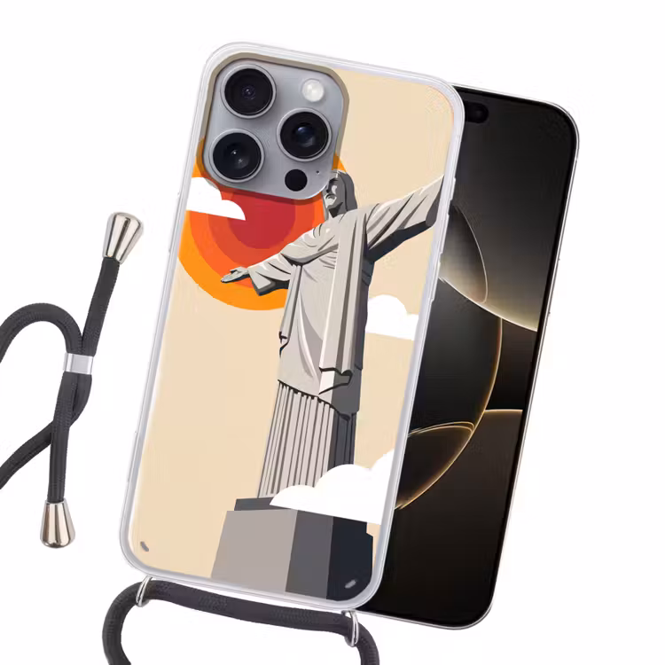 Monument - Stad - Zonsondergang - Minimalistisch - Oranje Hoesje iPhone 16 Pro Max met koord klein -sfeer1