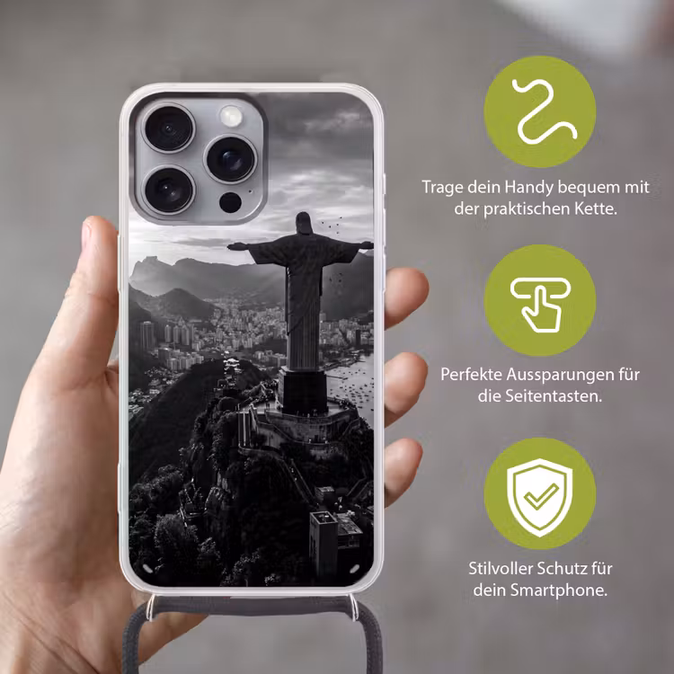 Monument - Stadsgezicht - Landschap - Zwart-wit Hoesje iPhone 16 Pro Max met koord klein -sfeer2_DE