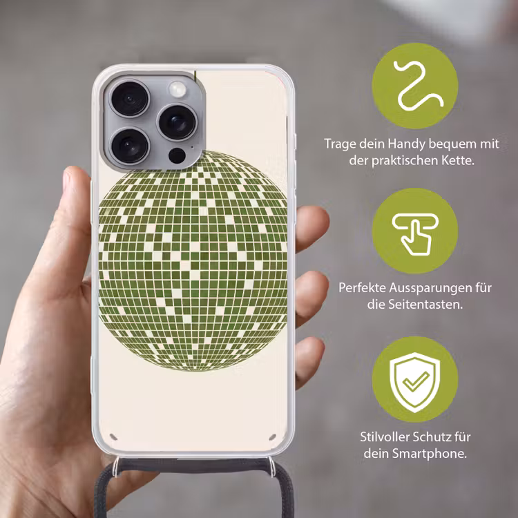 Disco - Bal - Groen - Abstract - Modern Hoesje iPhone 16 Pro Max met koord klein -sfeer2_DE