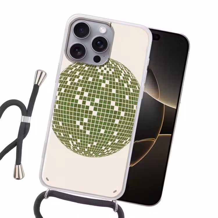 Disco - Bal - Groen - Abstract - Modern Hoesje iPhone 16 Pro Max met koord klein -sfeer1