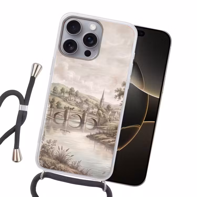 Dorp - Brug - Uitzicht - Groen Hoesje iPhone 16 Pro Max met koord klein -sfeer1