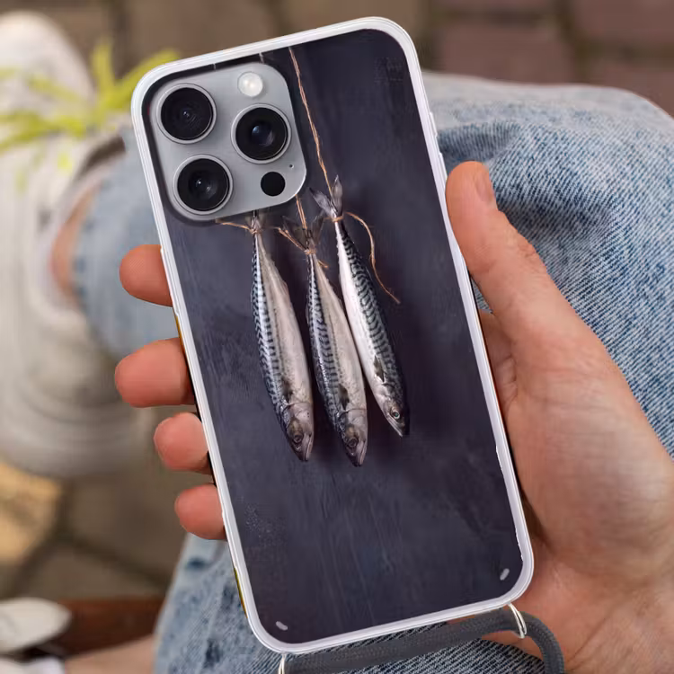 Handyhülle mit Band - Drei Fische – Seil - Drie vissen - Touw Hoesje iPhone 16 Pro Max met koord klein