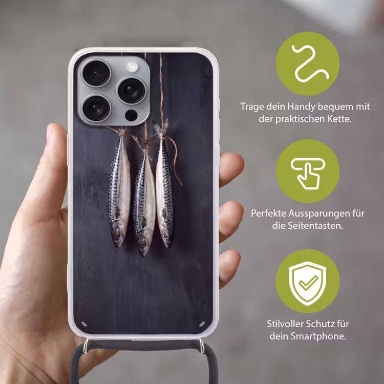 Handyhülle mit Band - Drei Fische – Seil - Drie vissen - Touw Hoesje iPhone 16 Pro Max met koord klein