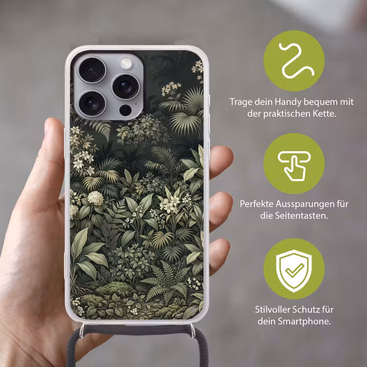 Jungle - Bladeren - Botanisch - Groen Hoesje iPhone 16 Pro Max met koord klein -sfeer2_DE