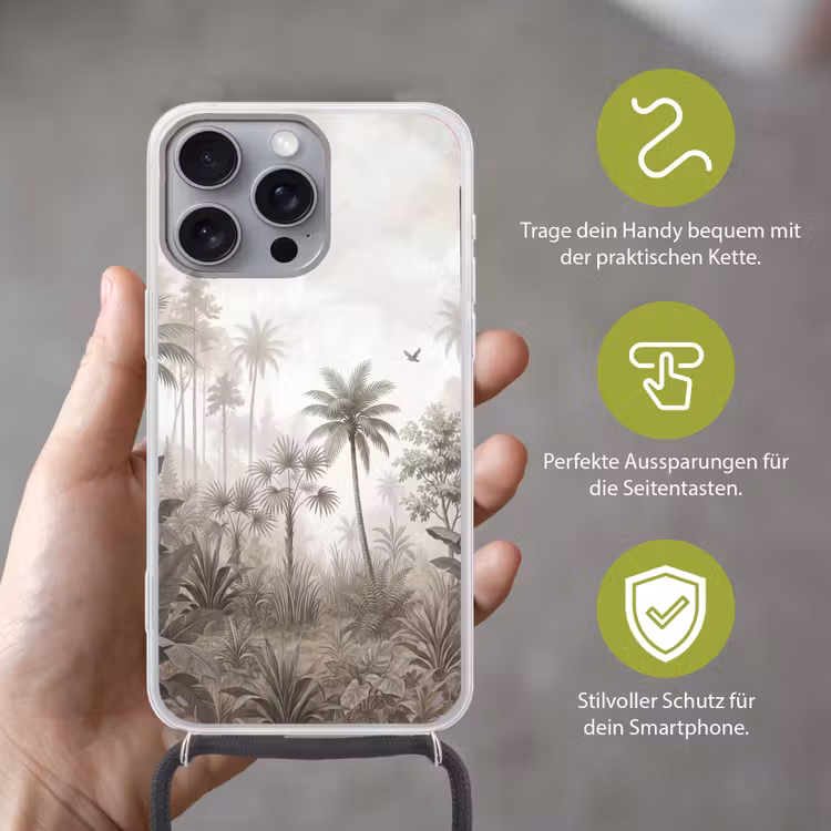 Jungle - Palmbomen - Natuur Hoesje iPhone 16 Pro Max met koord klein -sfeer2_DE