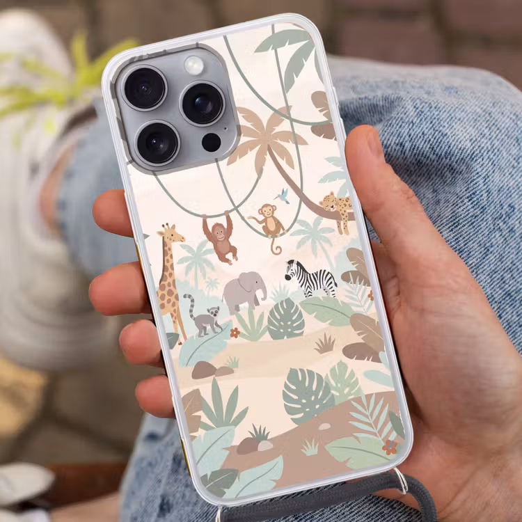 Jungle - Dieren - Groen Hoesje iPhone 16 Pro Max met koord klein -sfeer3