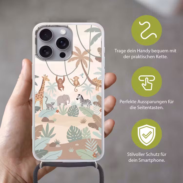 Jungle - Dieren - Groen Hoesje iPhone 16 Pro Max met koord klein -sfeer2_DE