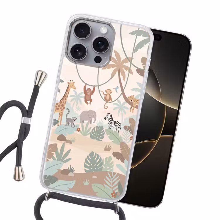 Jungle - Dieren - Groen Hoesje iPhone 16 Pro Max met koord klein -sfeer1