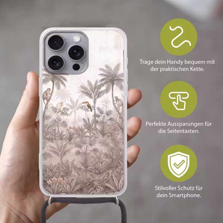 Jungle - Dieren - Palmbomen Hoesje iPhone 16 Pro Max met koord klein -sfeer2_DE