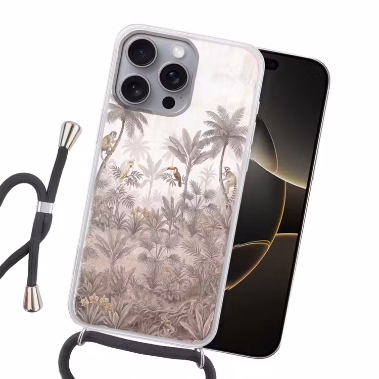 Jungle - Dieren - Palmbomen Hoesje iPhone 16 Pro Max met koord klein -sfeer1