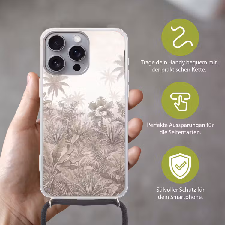 Jungle - Tropisch - Natuur -Vintage - Beige Hoesje iPhone 16 Pro Max met koord klein -sfeer2_DE