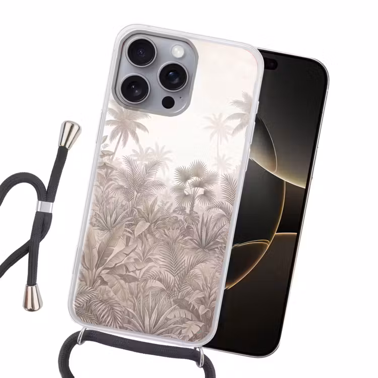 Jungle - Tropisch - Natuur -Vintage - Beige Hoesje iPhone 16 Pro Max met koord klein -sfeer1