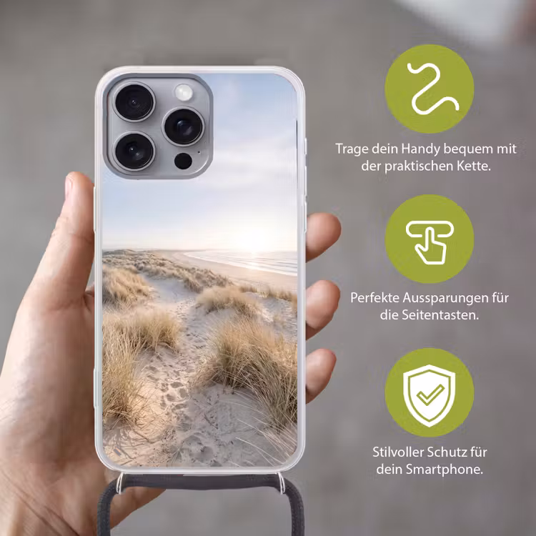 Duinen - Strand - Beige Hoesje iPhone 16 Pro Max met koord klein -sfeer2_DE