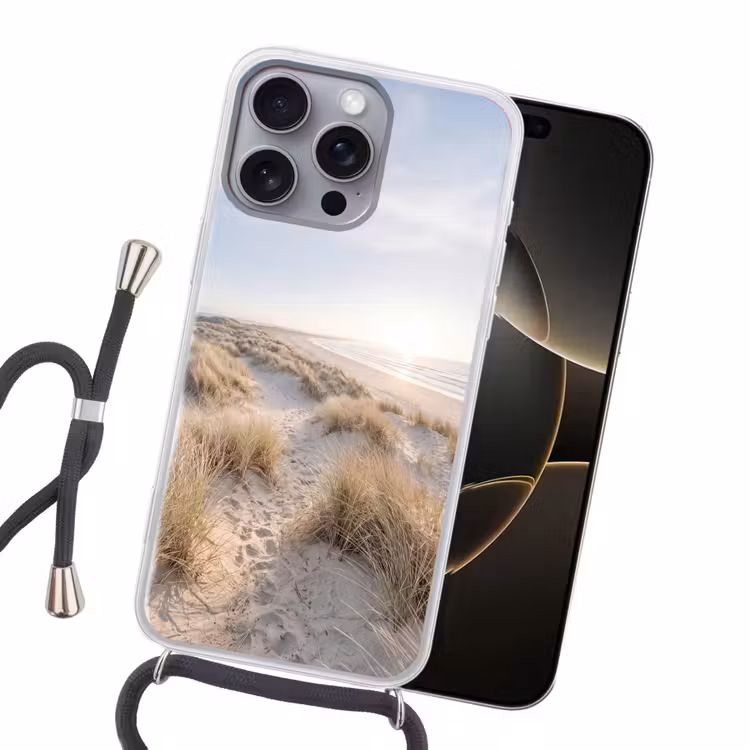 Duinen - Strand - Beige Hoesje iPhone 16 Pro Max met koord klein -sfeer1