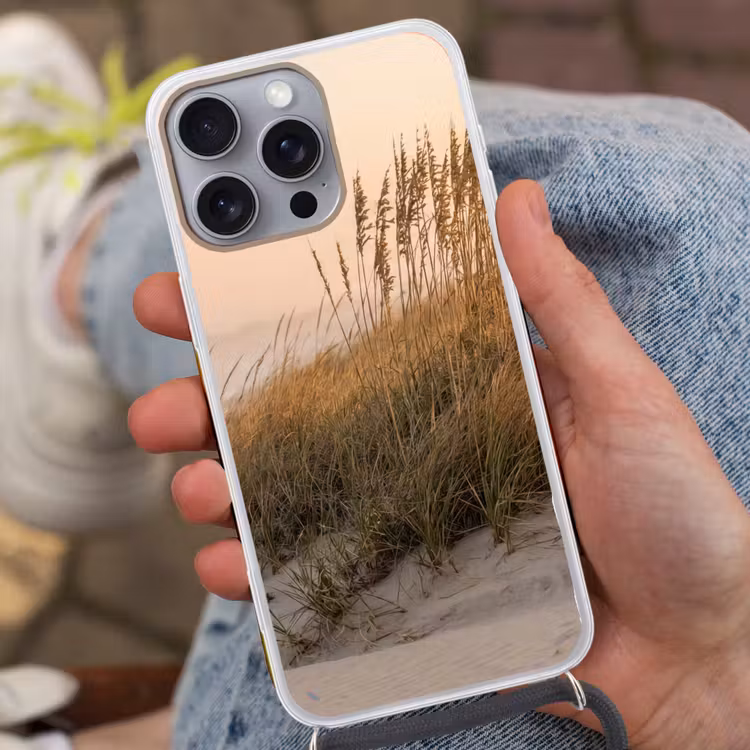 Duinlandschap - Zonsondergang - Strand Hoesje iPhone 16 Pro Max met koord klein -sfeer3