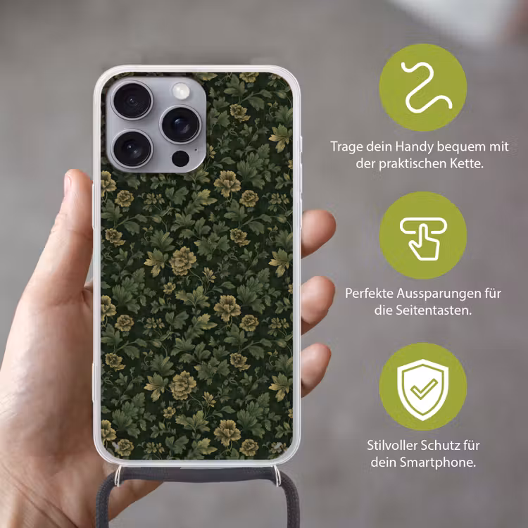 Donker - Groen - Goud - Botanisch Hoesje iPhone 16 Pro Max met koord klein 804 -sfeer2_DE