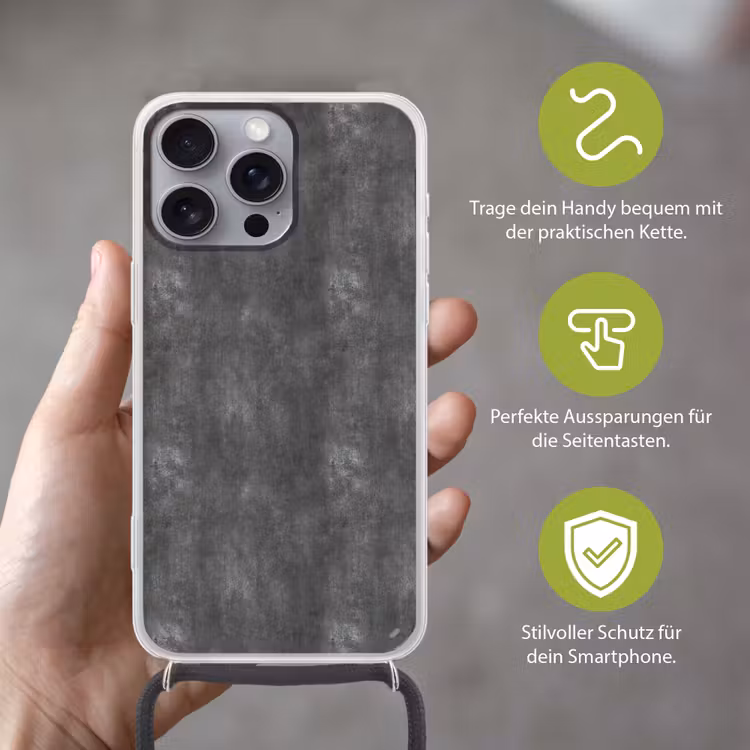 Donkergrijs - Ruw - Beton Hoesje iPhone 16 Pro Max met koord klein 804 -sfeer2_DE