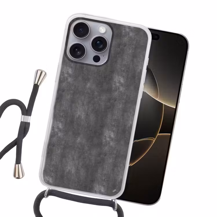 Donkergrijs - Ruw - Beton Hoesje iPhone 16 Pro Max met koord klein 804 -sfeer1