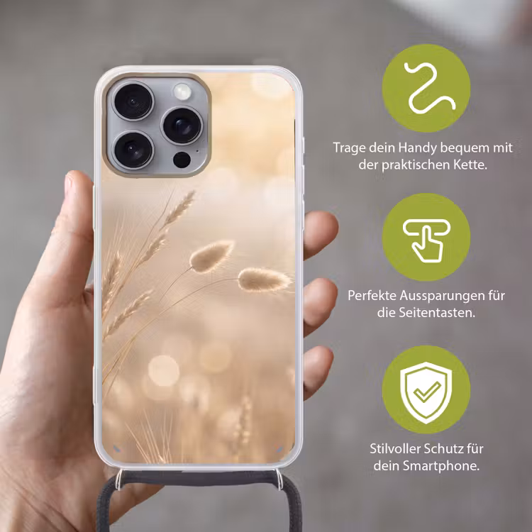 Hazestaartgras - Graanharen - Zonlicht Hoesje iPhone 16 Pro Max met koord klein -sfeer2_DE
