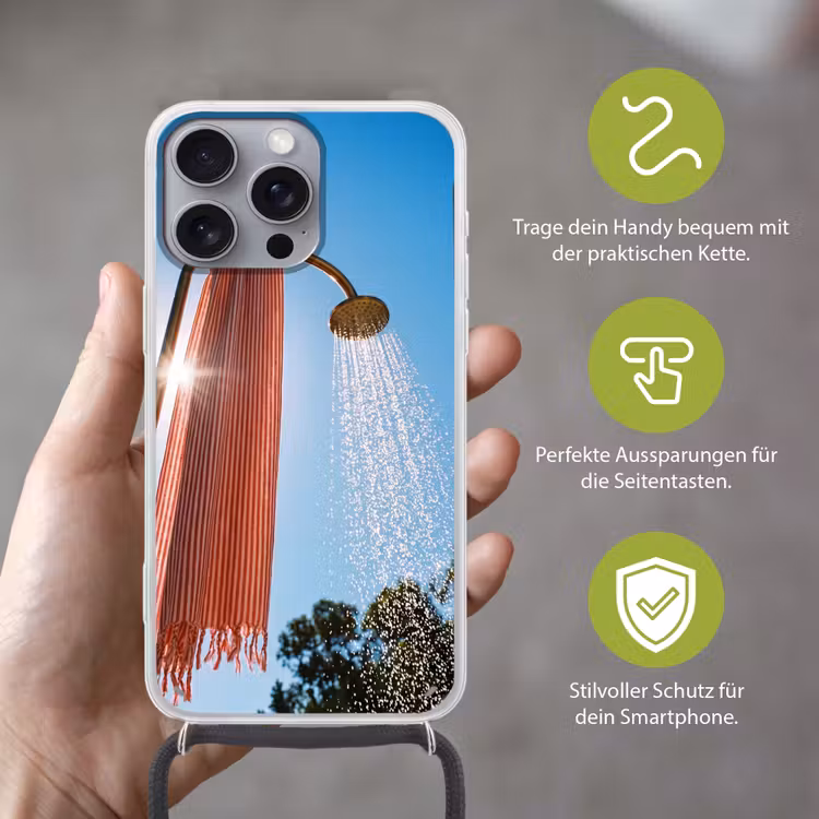 Douche - Water - Zomer - Blauw Hoesje iPhone 16 Pro Max met koord klein -sfeer2_DE