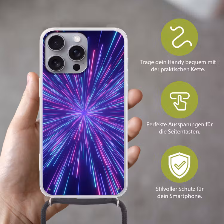 Dynamisch - Ruimte - Kleurrijk Hoesje iPhone 16 Pro Max met koord klein -sfeer2_DE