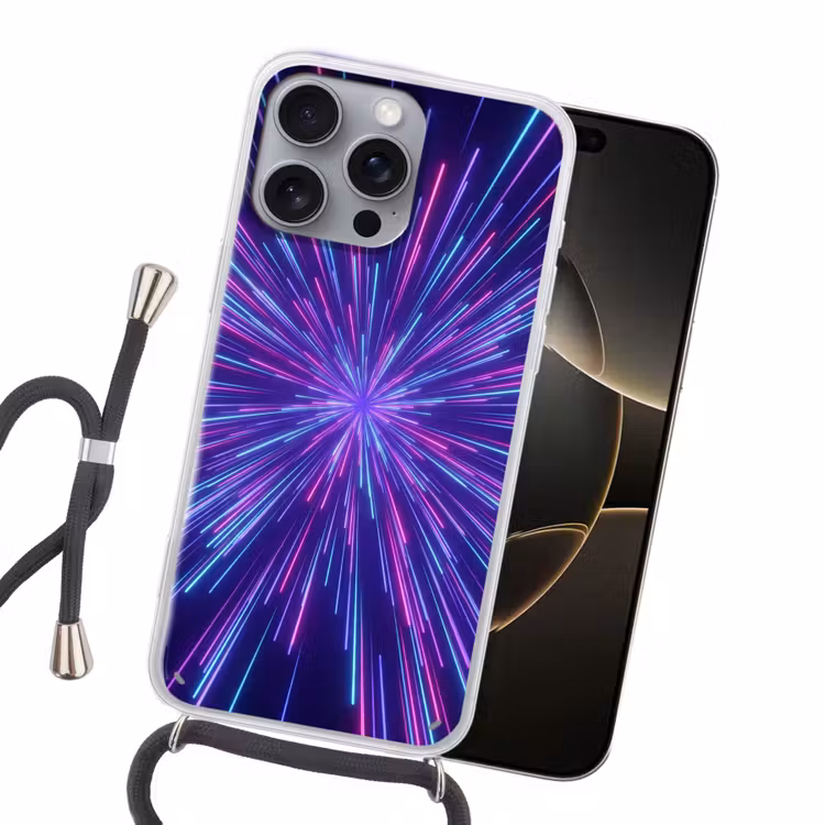 Dynamisch - Ruimte - Kleurrijk Hoesje iPhone 16 Pro Max met koord klein -sfeer1