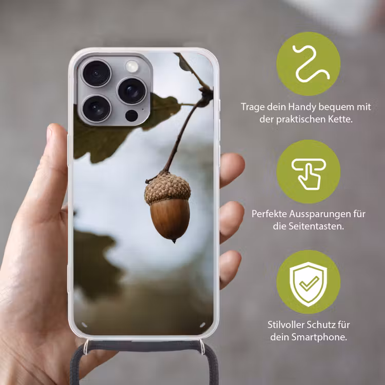 Eikel - Eikenblad - Bos - Herfst - Natuur Hoesje iPhone 16 Pro Max met koord klein -sfeer2_DE