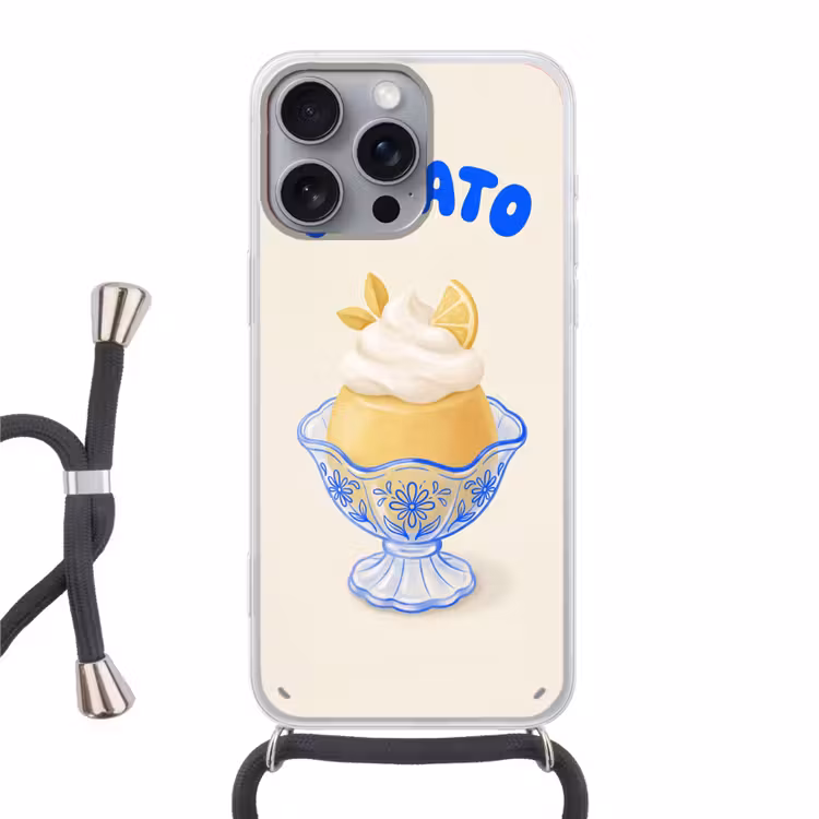 IJs - Citroen - Illustratie - Geel - Dessert Hoesje iPhone 16 Pro Max met koord klein -3d