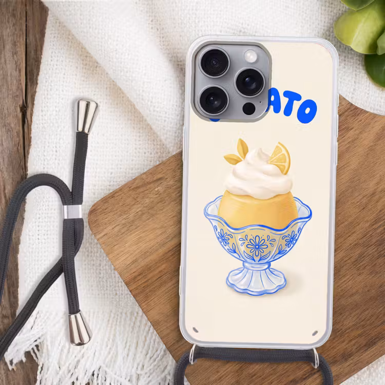 IJs - Citroen - Illustratie - Geel - Dessert Hoesje iPhone 16 Pro Max met koord klein -sfeer4