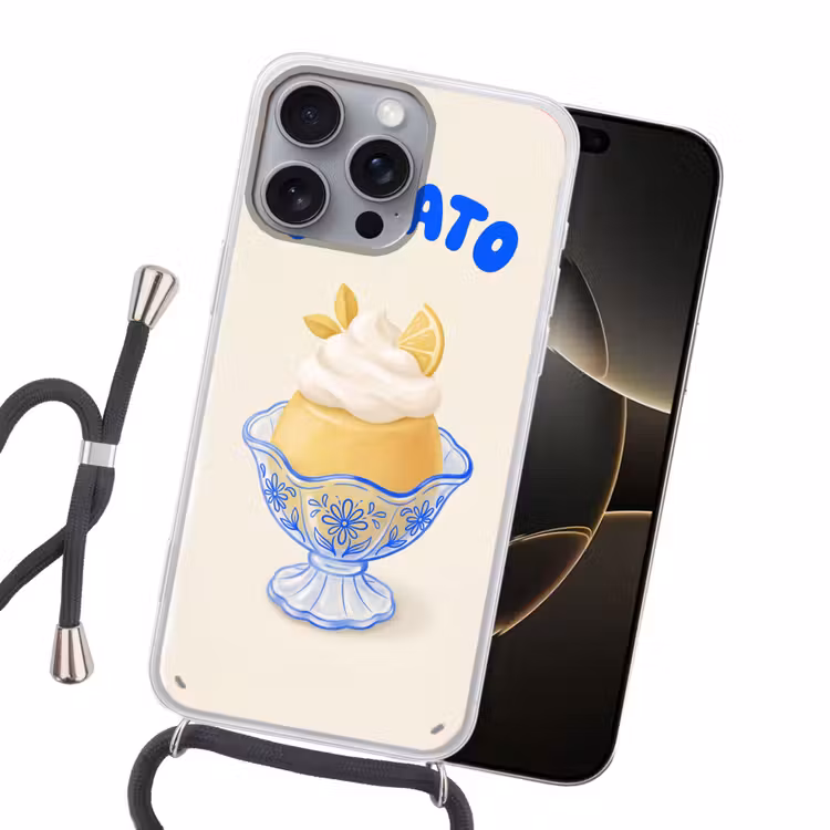 IJs - Citroen - Illustratie - Geel - Dessert Hoesje iPhone 16 Pro Max met koord klein -sfeer1