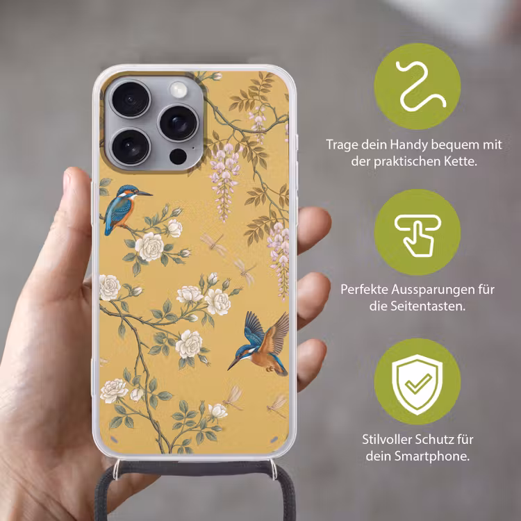 IJsvogels - Bloesem - Geel Hoesje iPhone 16 Pro Max met koord klein -sfeer2_DE