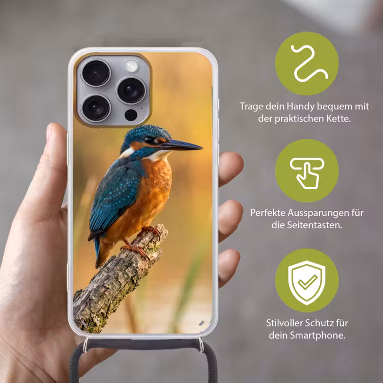 IJsvogel - Tak - Water - Kleurrijk - Levendig Hoesje iPhone 16 Pro Max met koord klein -sfeer2_DE