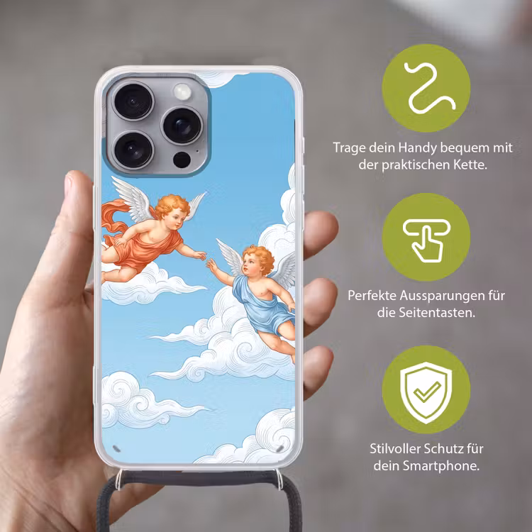 Engel - Vliegend - Klassiek - Blauw Hoesje iPhone 16 Pro Max met koord klein -sfeer2_DE