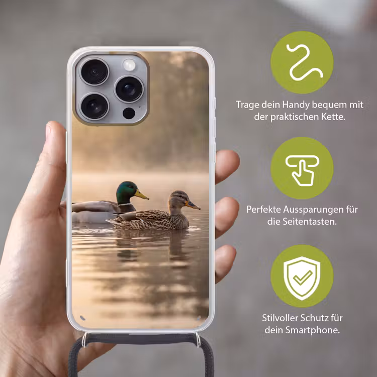 Eenden - Water - Mist - Natuur Hoesje iPhone 16 Pro Max met koord klein -sfeer2_DE